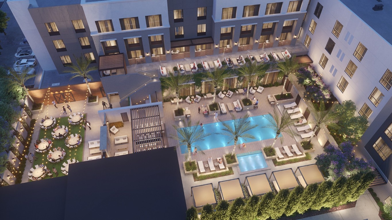 Dual Brand Hilton at Gallery Park pool deck rendering